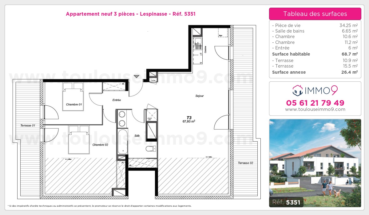 Plan et surfaces, Programme neuf Lespinasse Référence n° 5351