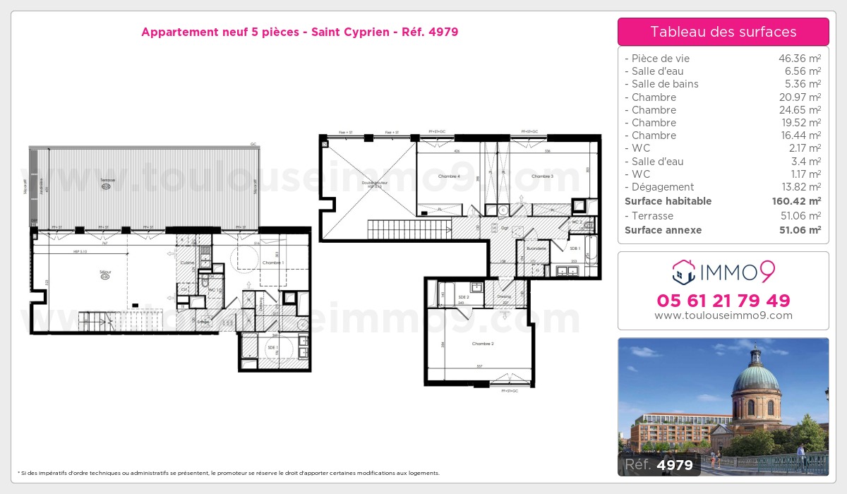 Plan et surfaces, Programme neuf Toulouse : Saint Cyprien Référence n° 4979