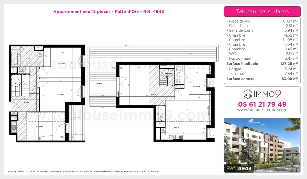 Plan et surfaces, Programme neuf Toulouse : Patte d'Oie Référence n° 4943