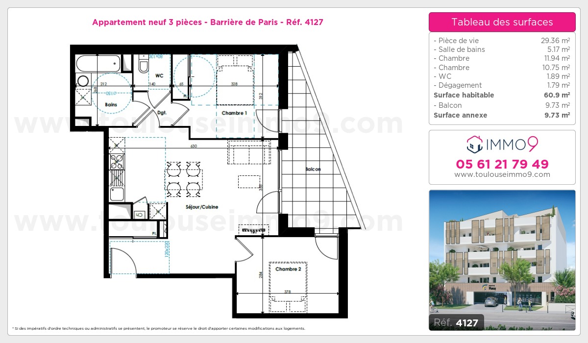 Plan et surfaces, Programme neuf Toulouse : Barrière de Paris Référence n° 4127