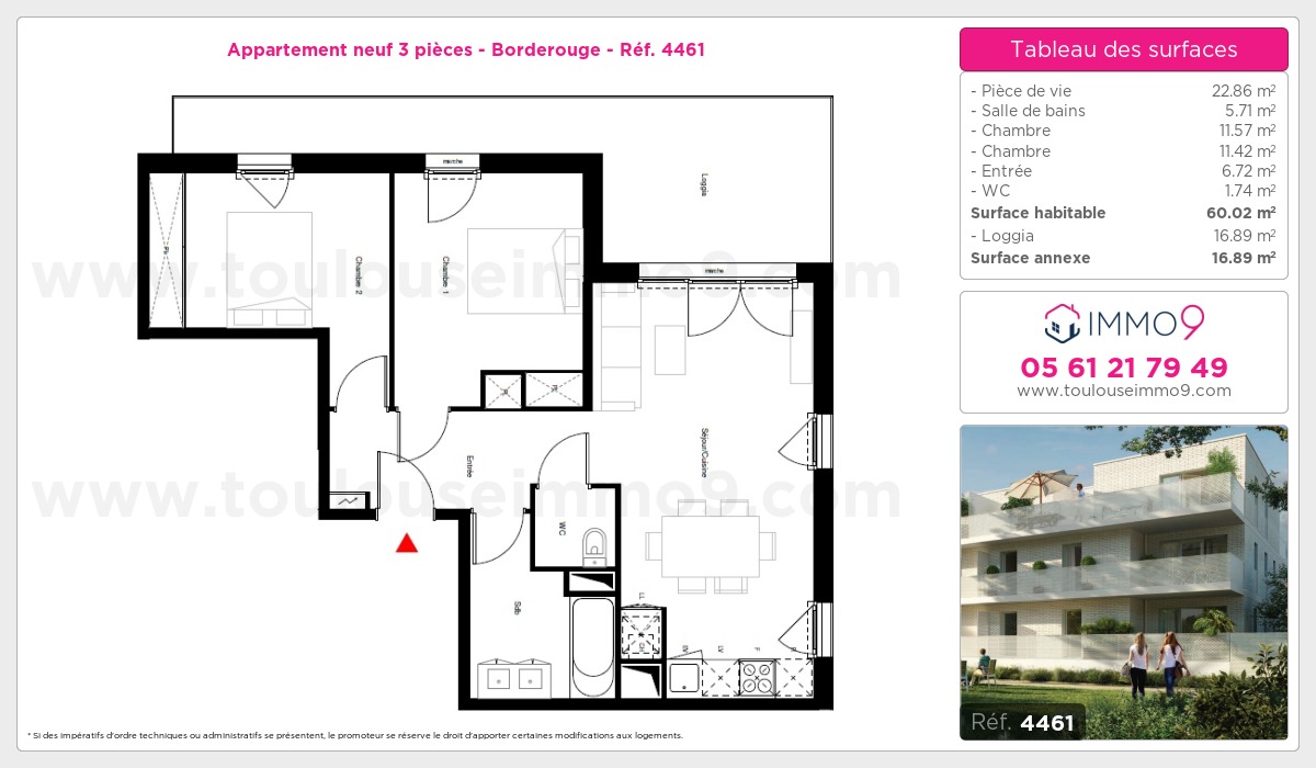 Plan et surfaces, Programme neuf Toulouse : Borderouge Référence n° 4461