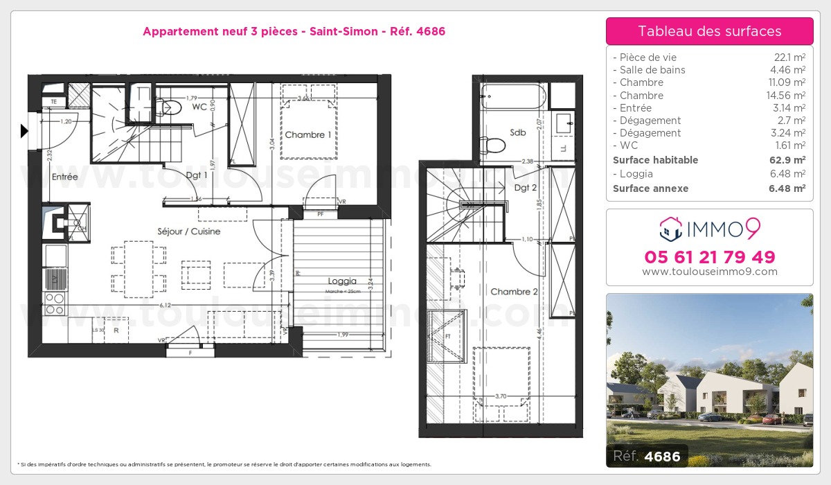 Plan et surfaces, Programme neuf Toulouse : Saint-Simon Référence n° 4686