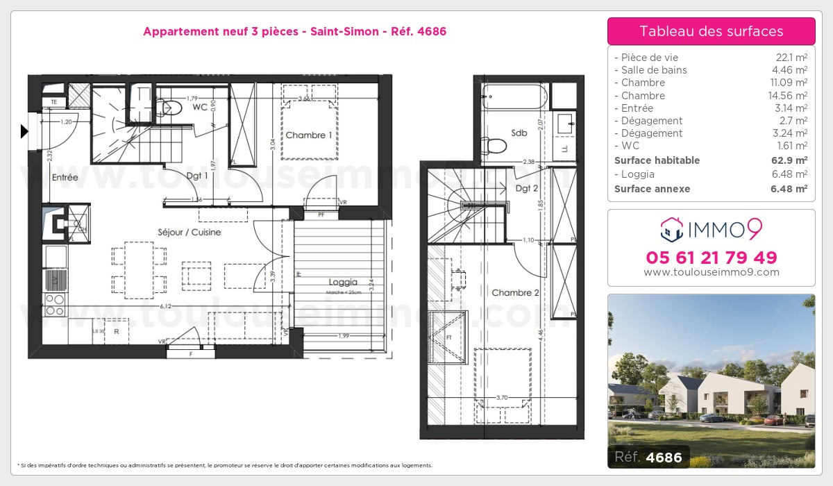 Plan et surfaces, Programme neuf Toulouse : Saint-Simon Référence n° 4686