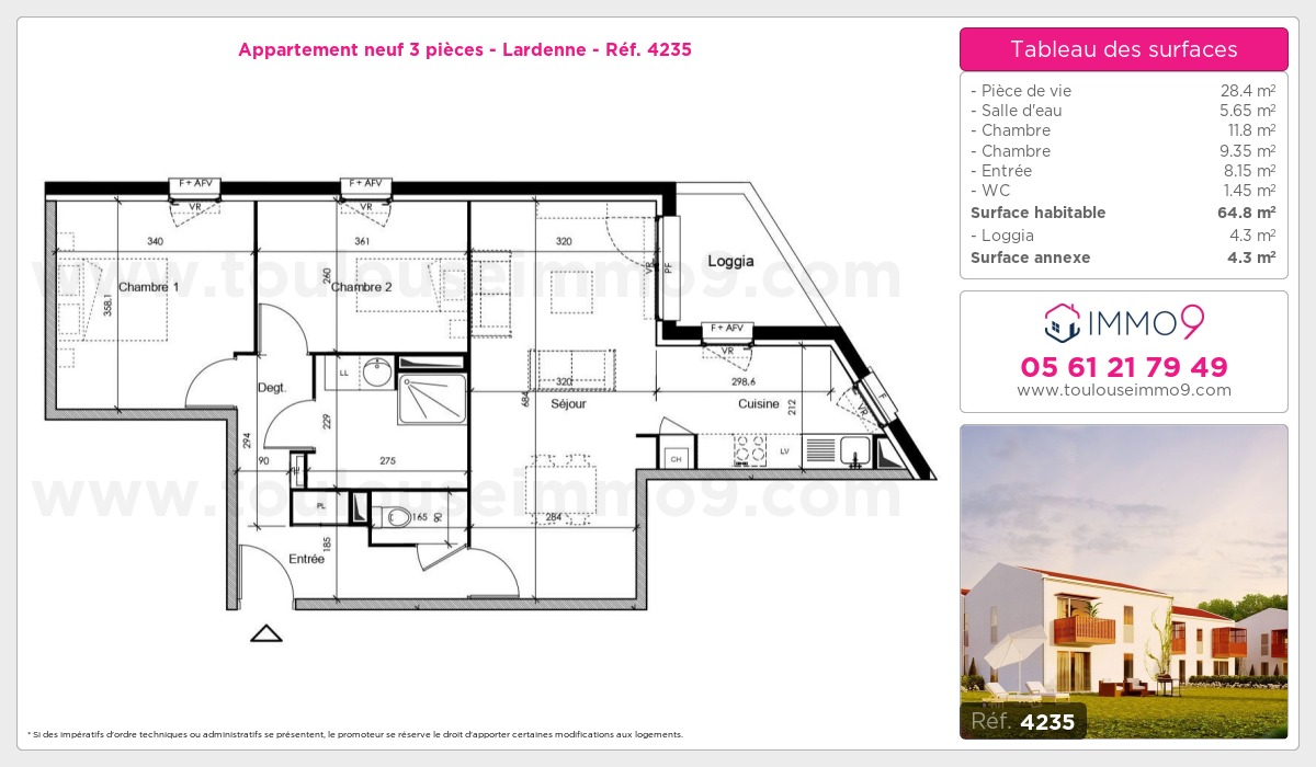 Plan et surfaces, Programme neuf Toulouse : Lardenne Référence n° 4235