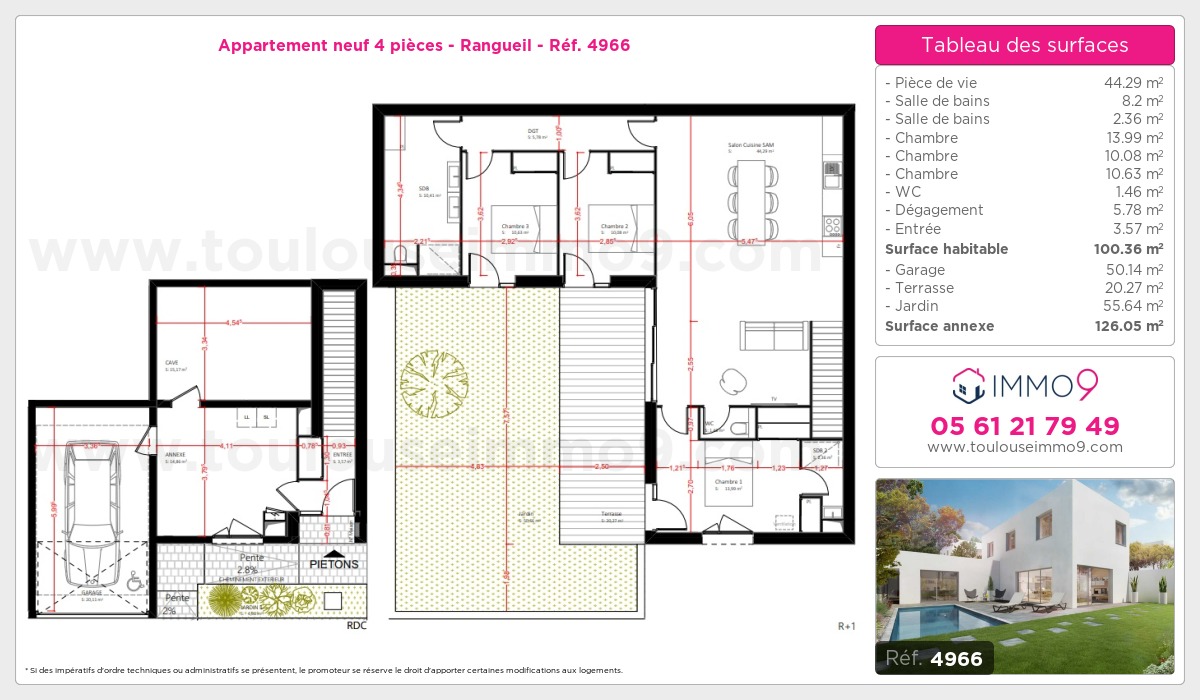 Plan et surfaces, Programme neuf Toulouse : Rangueil Référence n° 4966
