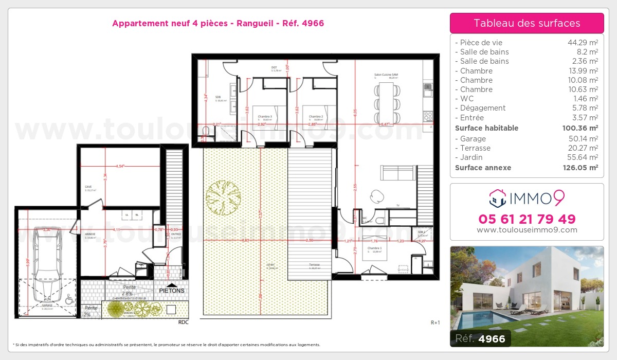 Plan et surfaces, Programme neuf Toulouse : Rangueil Référence n° 4966
