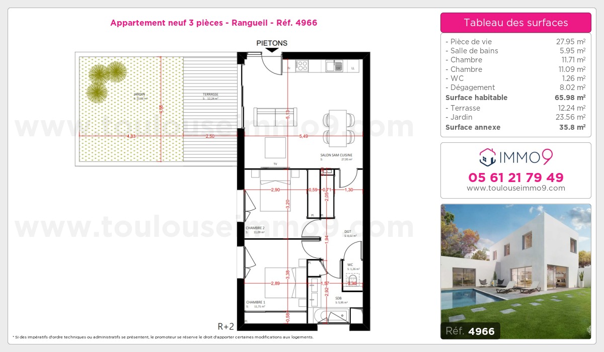 Plan et surfaces, Programme neuf Toulouse : Rangueil Référence n° 4966