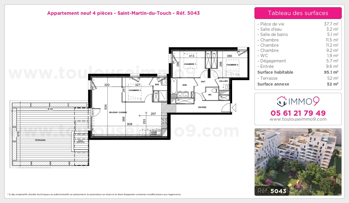 Plan et surfaces, Programme neuf Toulouse : Saint-Martin-du-Touch Référence n° 5043