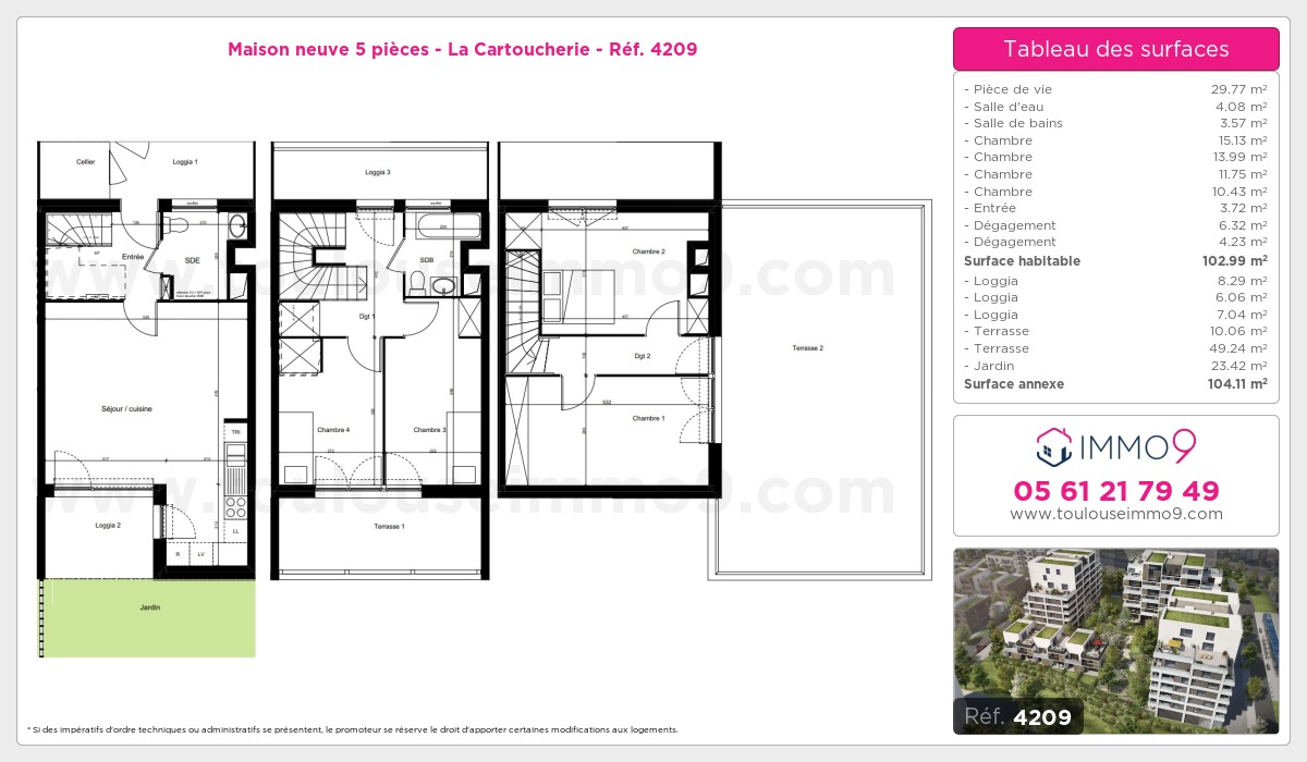 Plan et surfaces, Programme neuf Toulouse : Cartoucherie Référence n° 4209