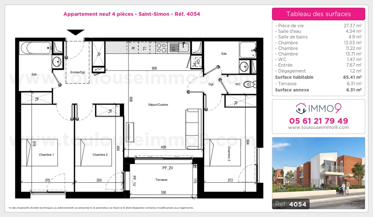 Plan et surfaces, Programme neuf Toulouse : Saint-Simon Référence n° 4054