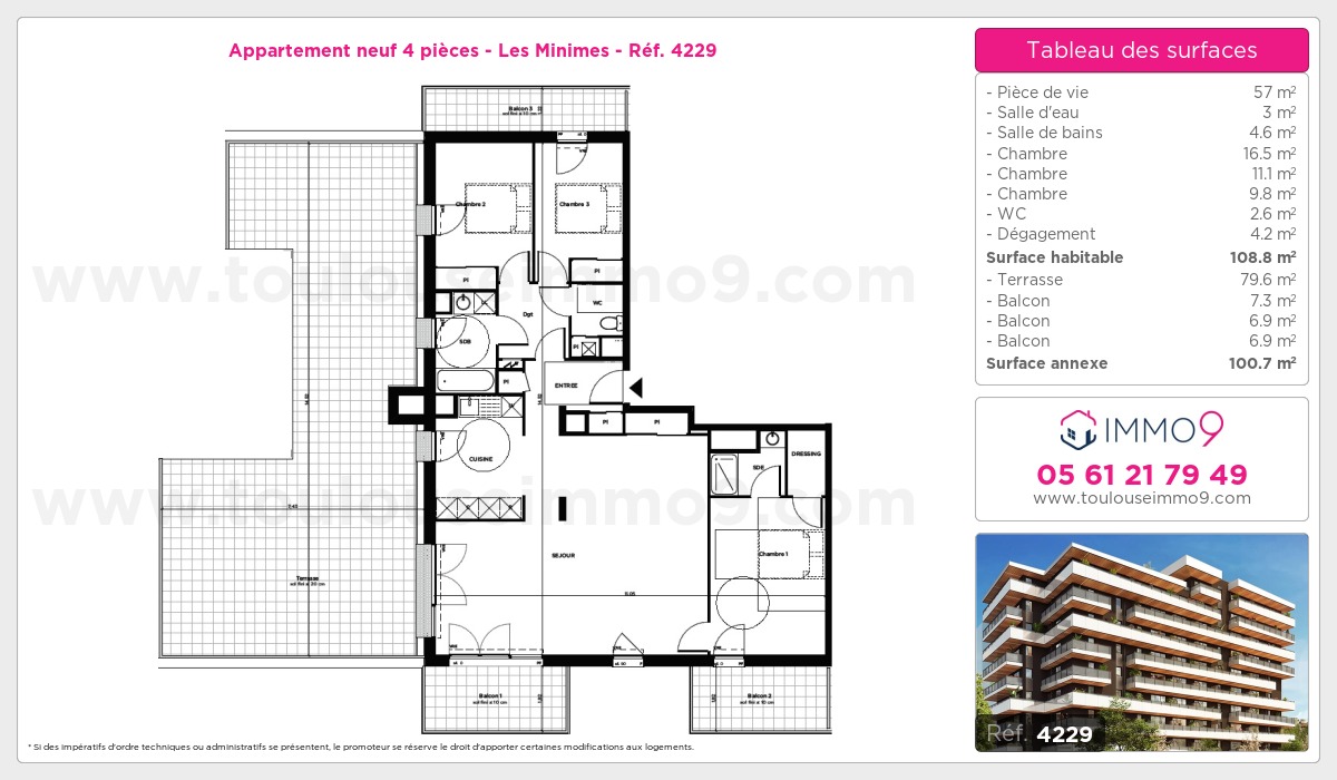 Plan et surfaces, Programme neuf Toulouse : Minimes Référence n° 4229