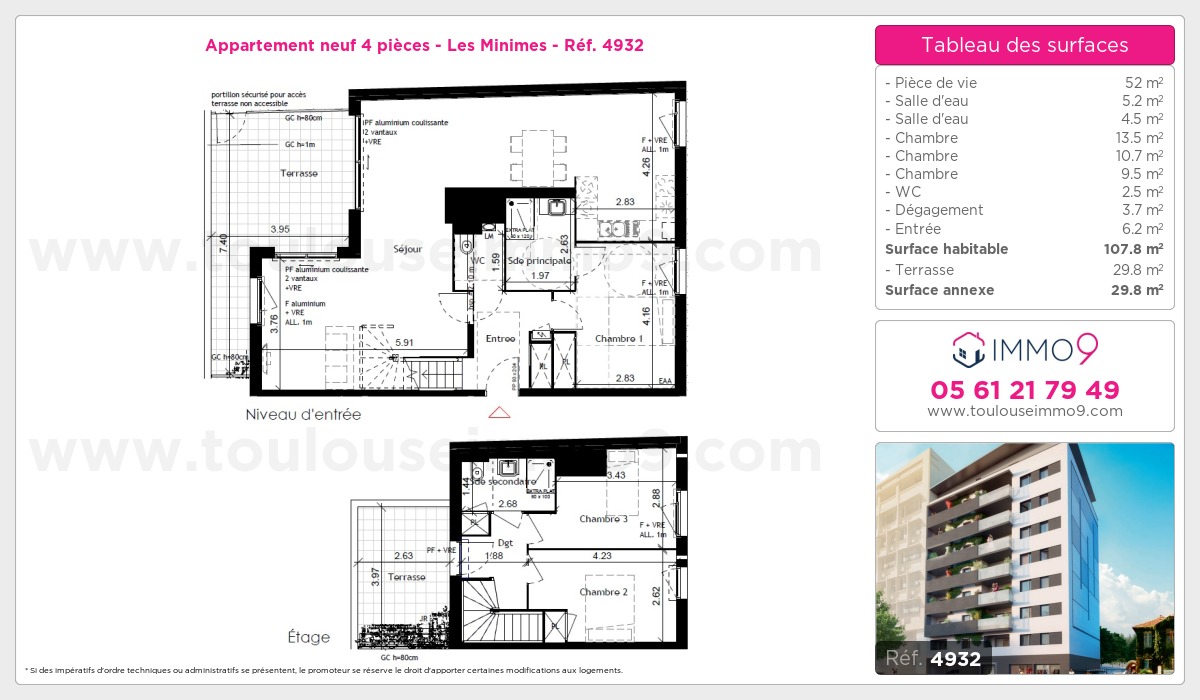 Plan et surfaces, Programme neuf Toulouse : Minimes Référence n° 4932