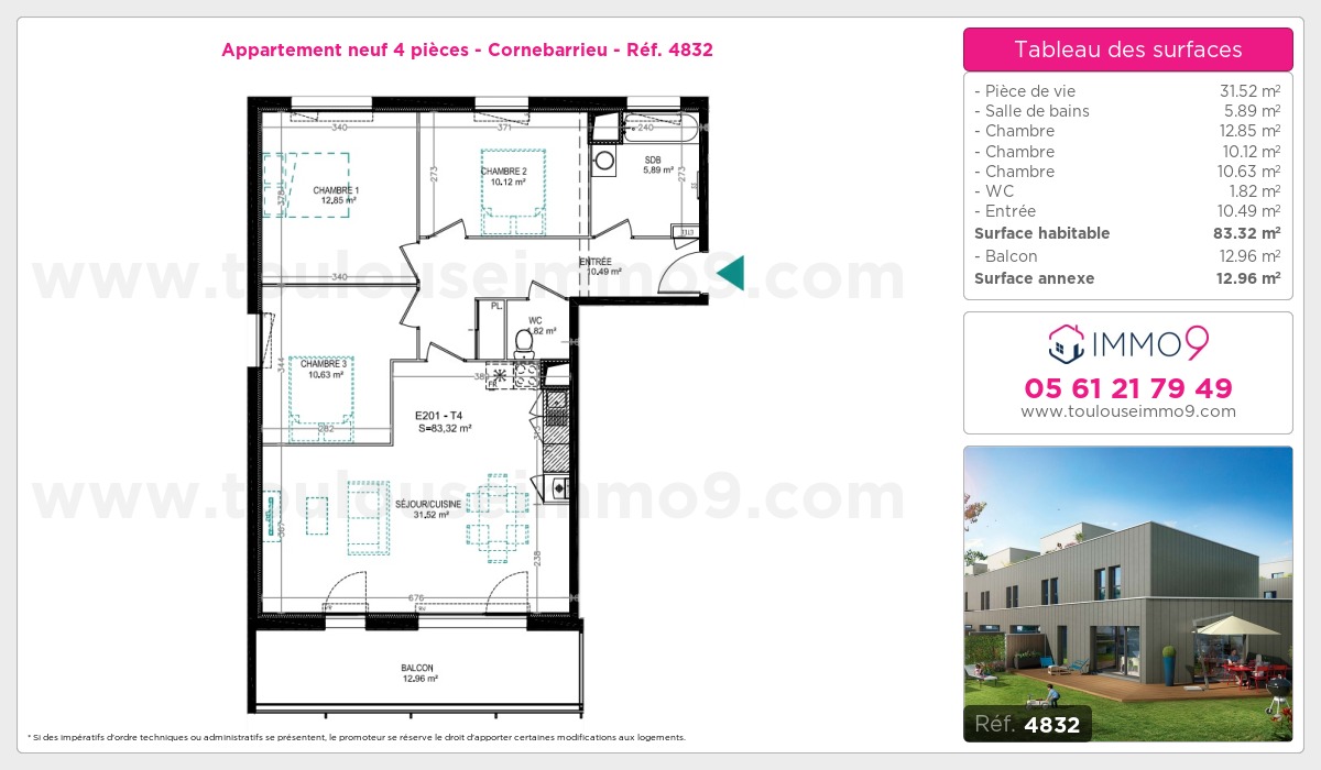Plan et surfaces, Programme neuf Cornebarrieu Référence n° 4832