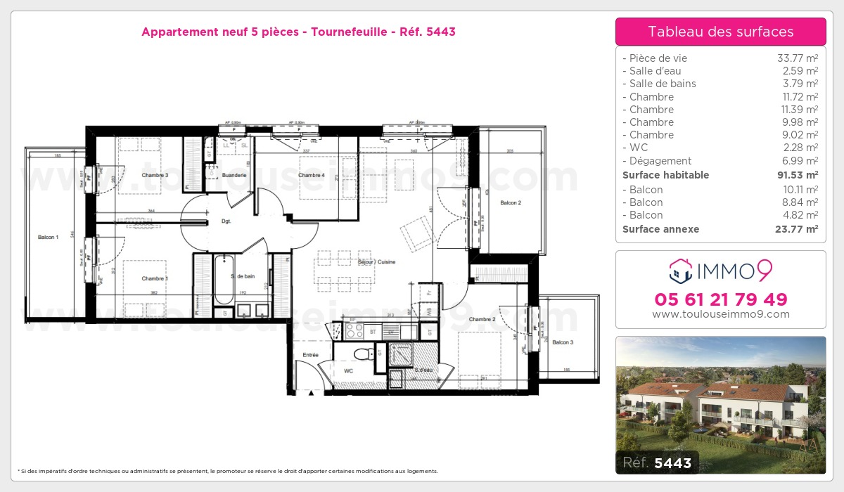 Plan et surfaces, Programme neuf Tournefeuille Référence n° 5443