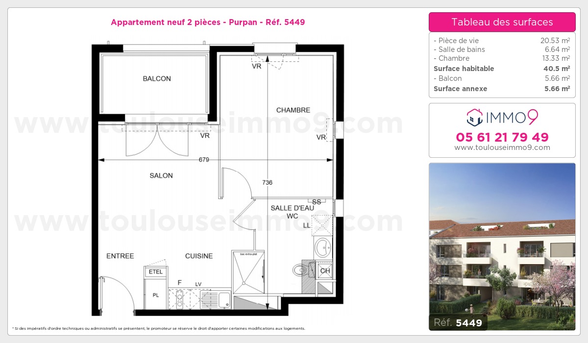 Plan et surfaces, Programme neuf Toulouse : Purpan Référence n° 5449