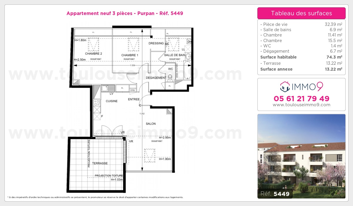 Plan et surfaces, Programme neuf Toulouse : Purpan Référence n° 5449