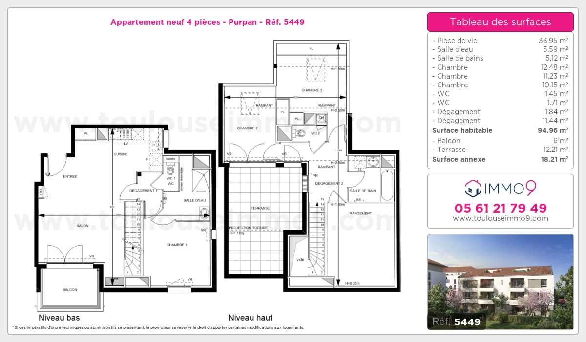 Plan et surfaces, Programme neuf Toulouse : Purpan Référence n° 5449