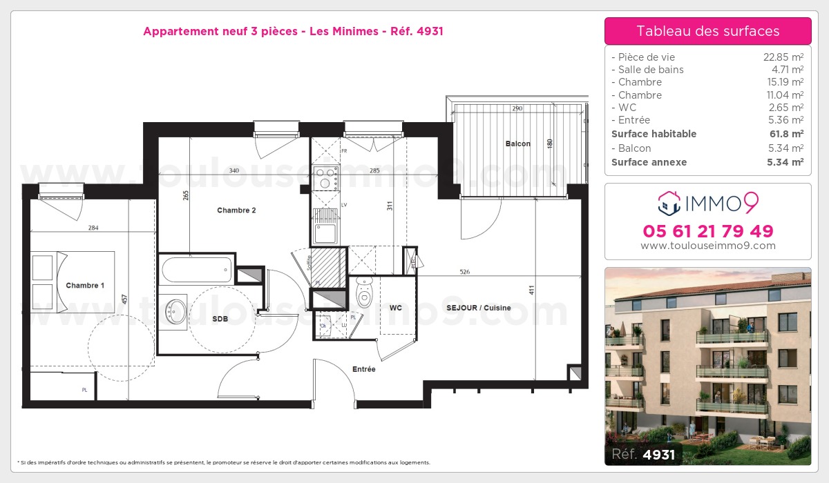 Plan et surfaces, Programme neuf Toulouse : Minimes Référence n° 4931