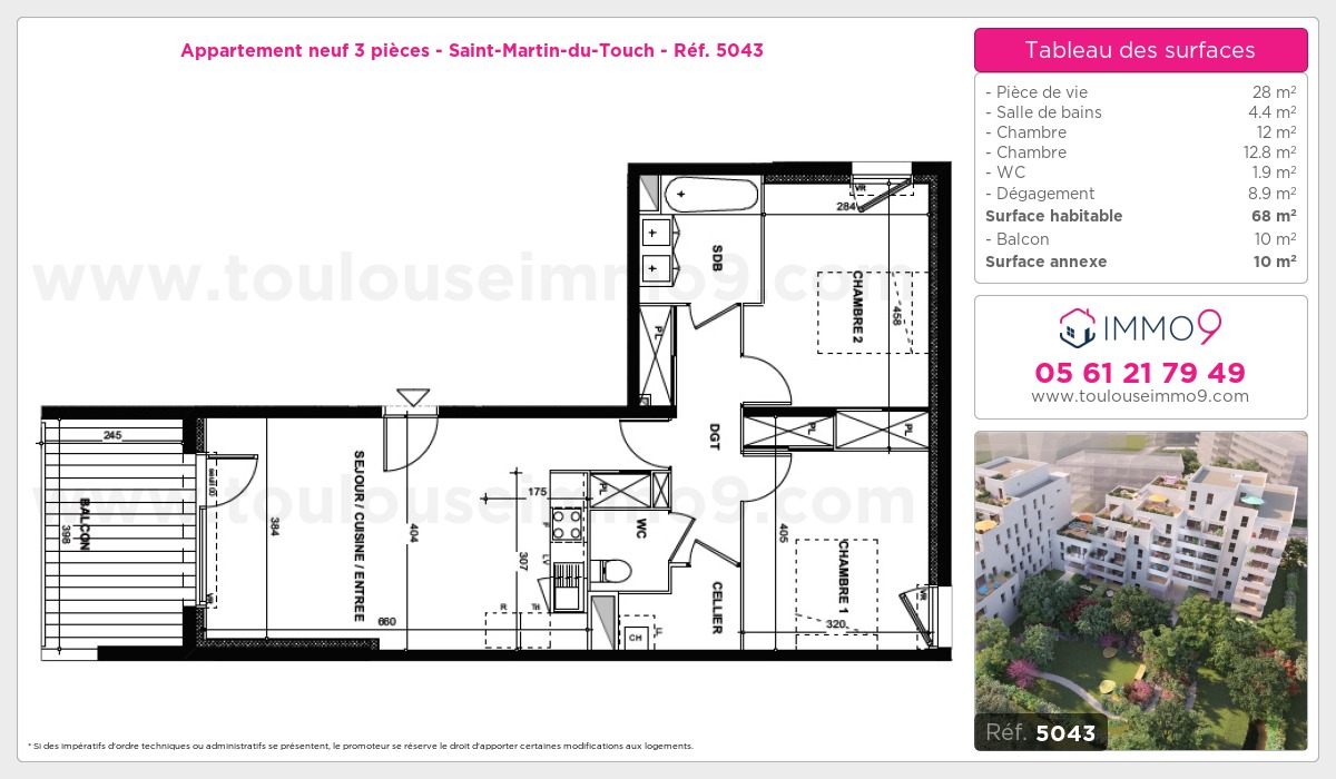 Plan et surfaces, Programme neuf Toulouse : Saint-Martin-du-Touch Référence n° 5043