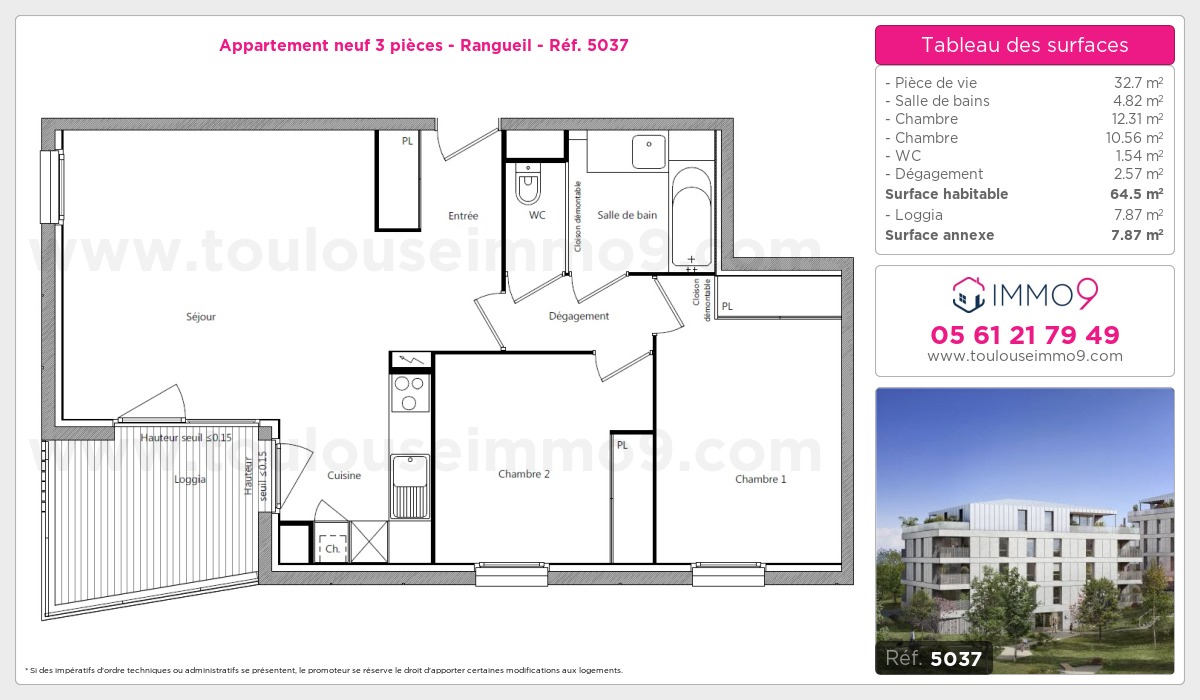 Plan et surfaces, Programme neuf Toulouse : Rangueil Référence n° 5037