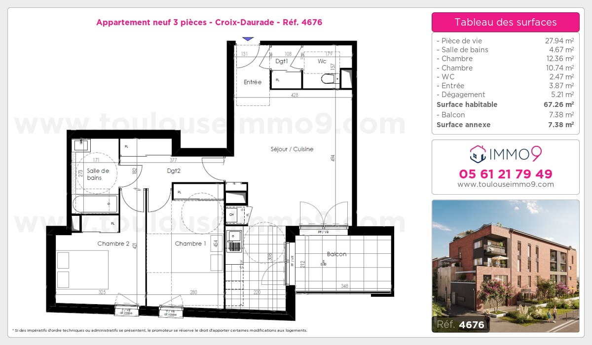 Plan et surfaces, Programme neuf Toulouse : Croix-Daurade Référence n° 4676