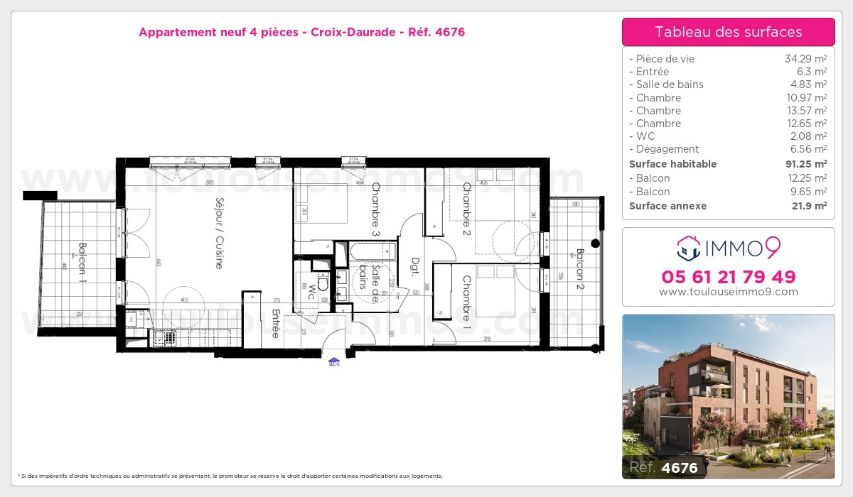 Plan et surfaces, Programme neuf Toulouse : Croix-Daurade Référence n° 4676