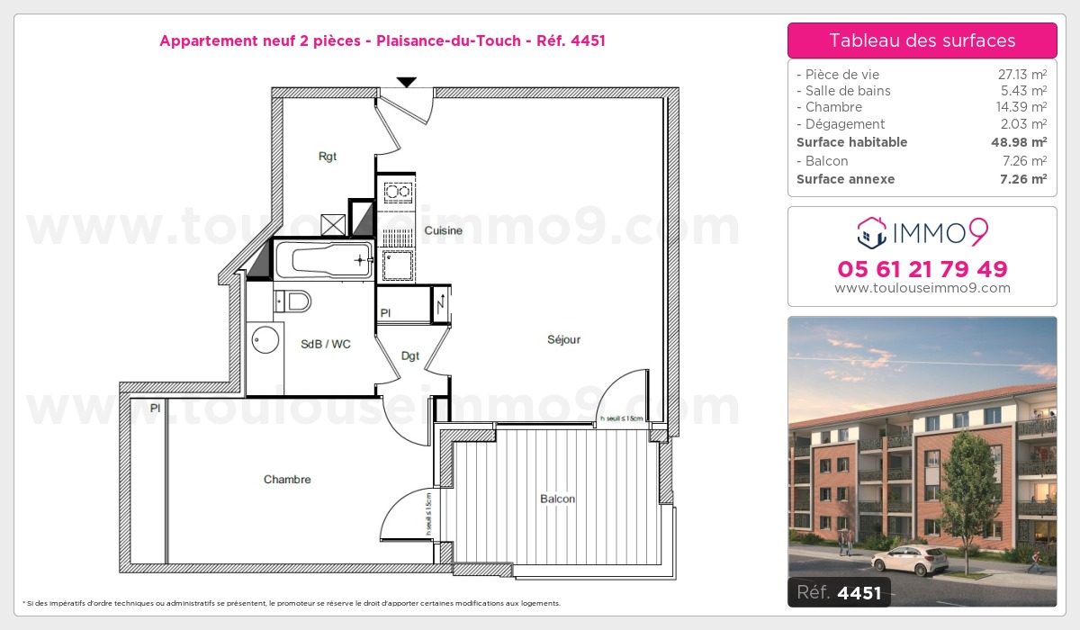 Plan et surfaces, Programme neuf Plaisance-du-Touch Référence n° 4451