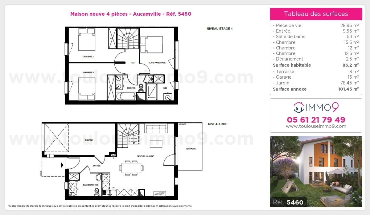 Plan et surfaces, Programme neuf Aucamville Référence n° 5460