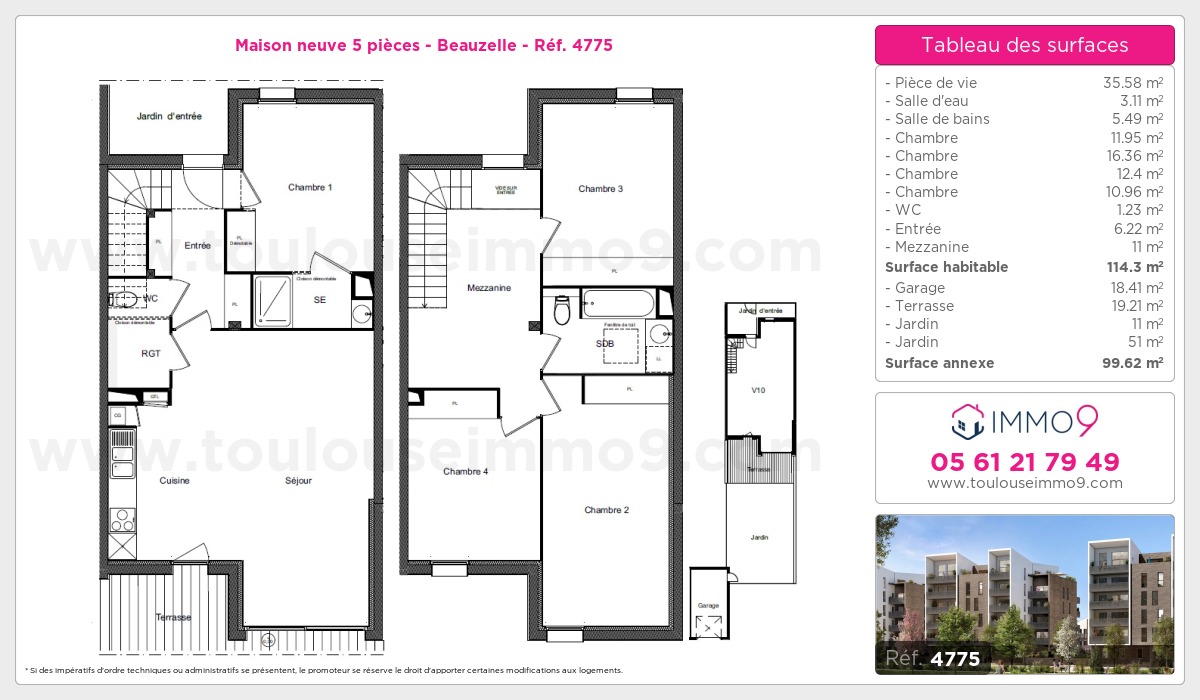 Plan et surfaces, Programme neuf Beauzelle Référence n° 4775