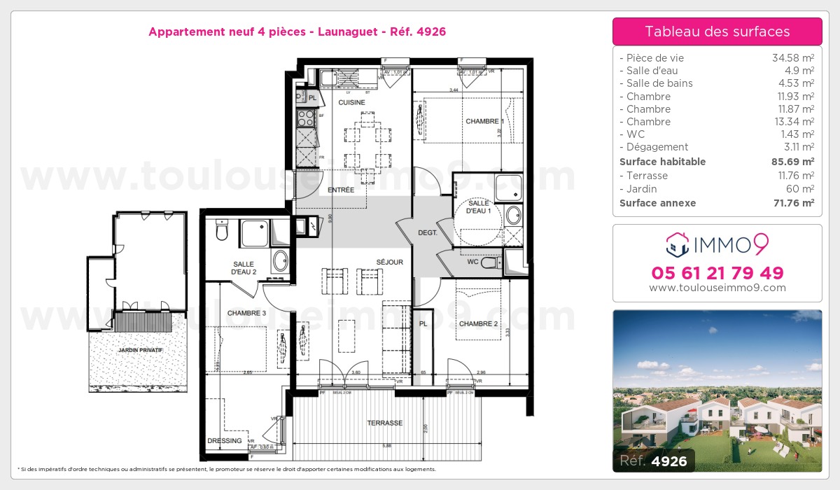 Plan et surfaces, Programme neuf Launaguet Référence n° 4926
