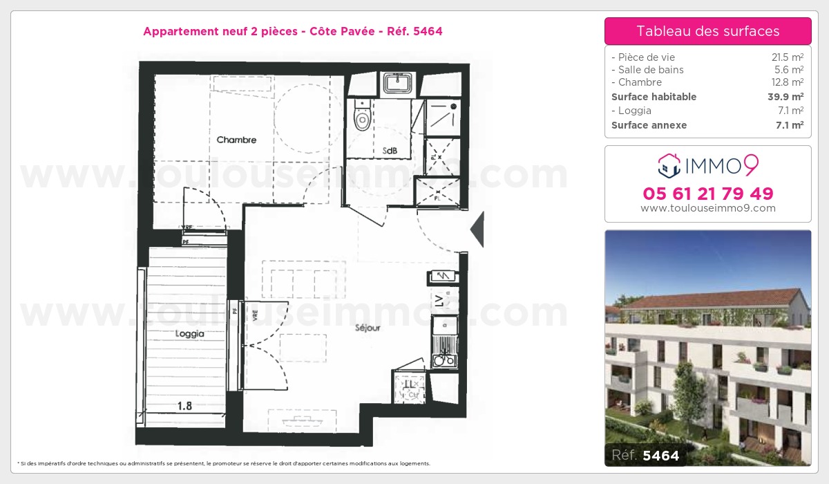 Plan et surfaces, Programme neuf Toulouse : Côte Pavée Référence n° 5464