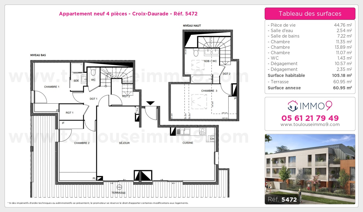 Plan et surfaces, Programme neuf Toulouse : Croix-Daurade Référence n° 5472