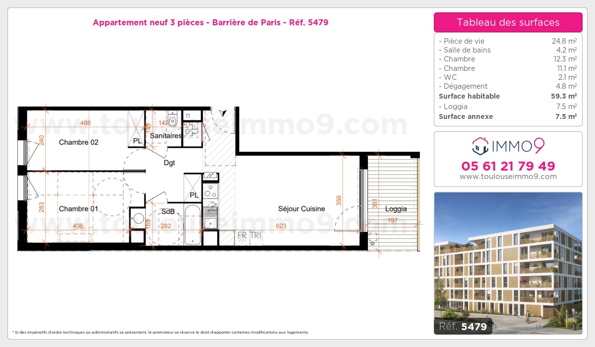 Plan et surfaces, Programme neuf Toulouse : Barrière de Paris Référence n° 5479