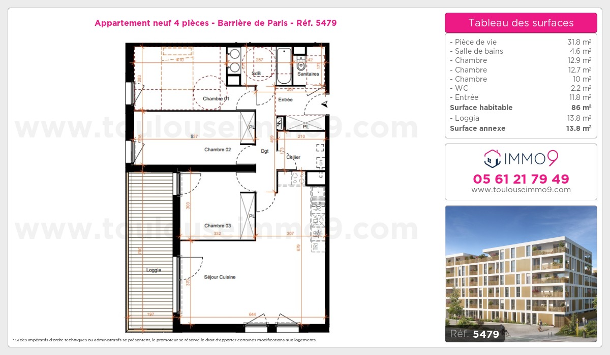 Plan et surfaces, Programme neuf Toulouse : Barrière de Paris Référence n° 5479