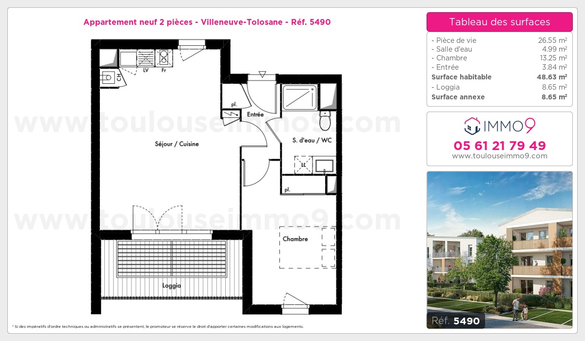 Plan et surfaces, Programme neuf Villeneuve-Tolosane Référence n° 5490