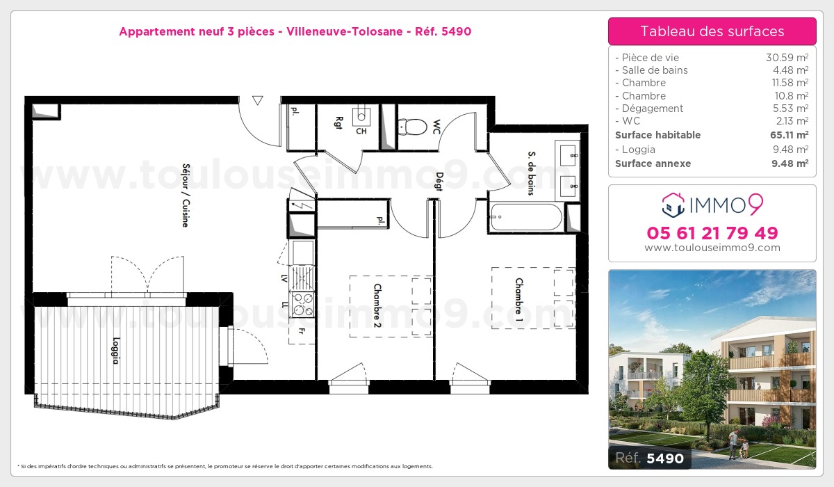 Plan et surfaces, Programme neuf Villeneuve-Tolosane Référence n° 5490