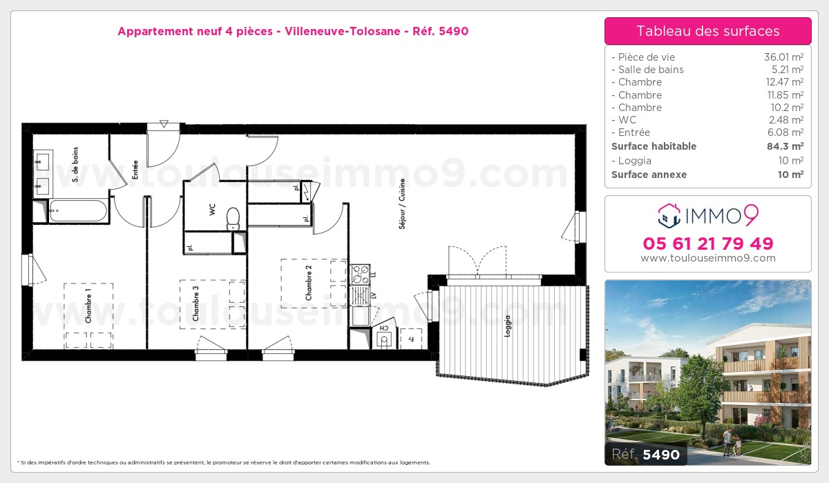 Plan et surfaces, Programme neuf Villeneuve-Tolosane Référence n° 5490