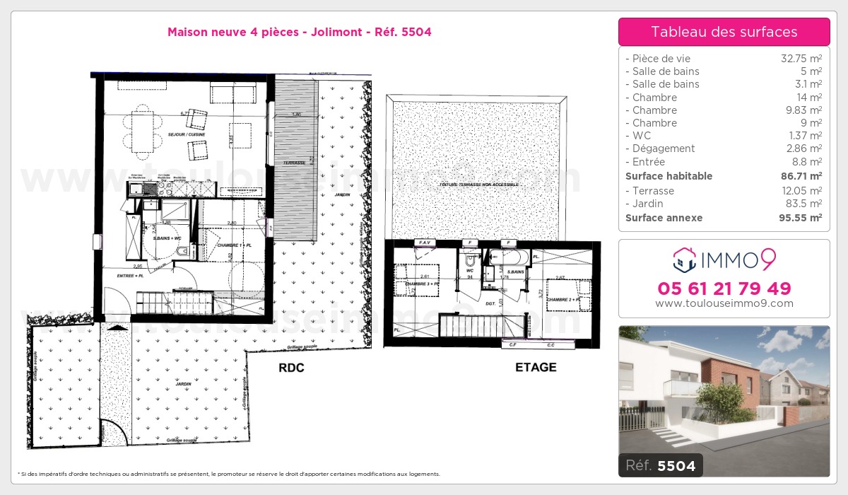 Plan et surfaces, Programme neuf Toulouse : Jolimont Référence n° 5504