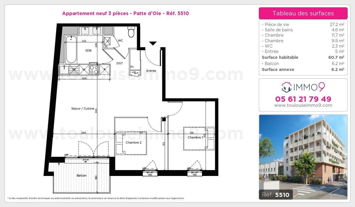 Plan et surfaces, Programme neuf Toulouse : Patte d'Oie Référence n° 5510