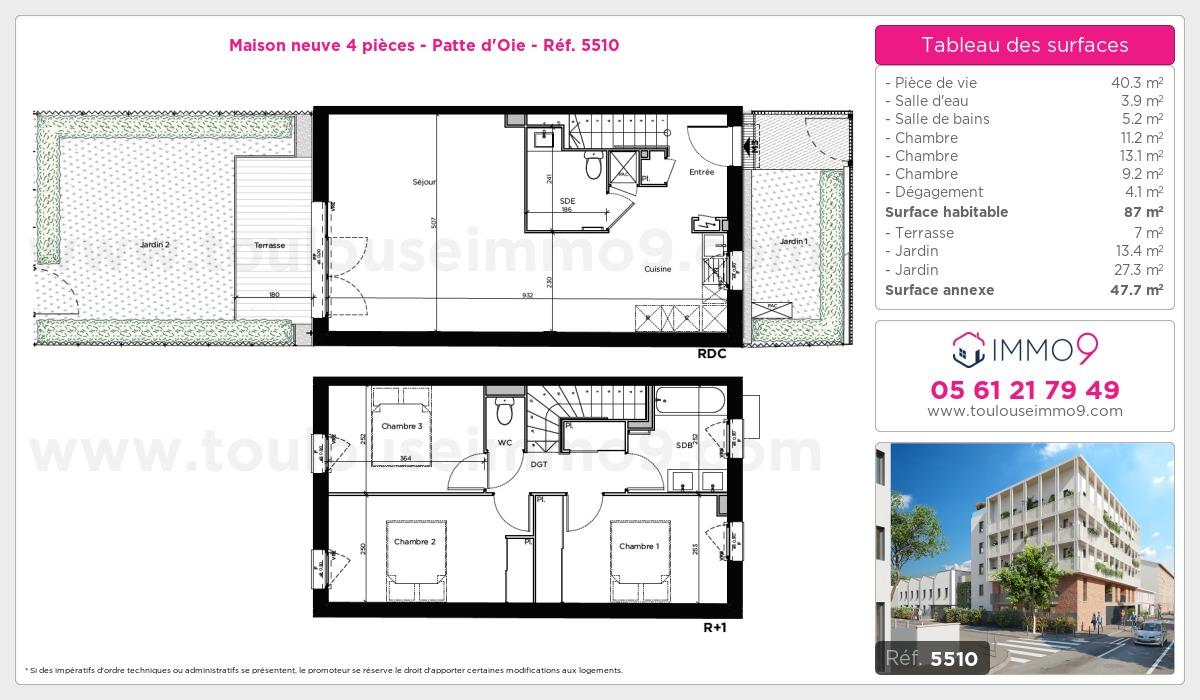 Plan et surfaces, Programme neuf Toulouse : Patte d'Oie Référence n° 5510