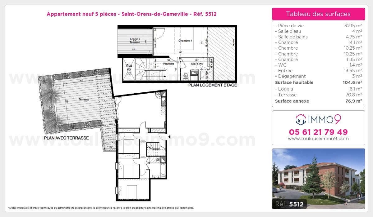 Plan et surfaces, Programme neuf Saint-Orens-de-Gameville Référence n° 5512