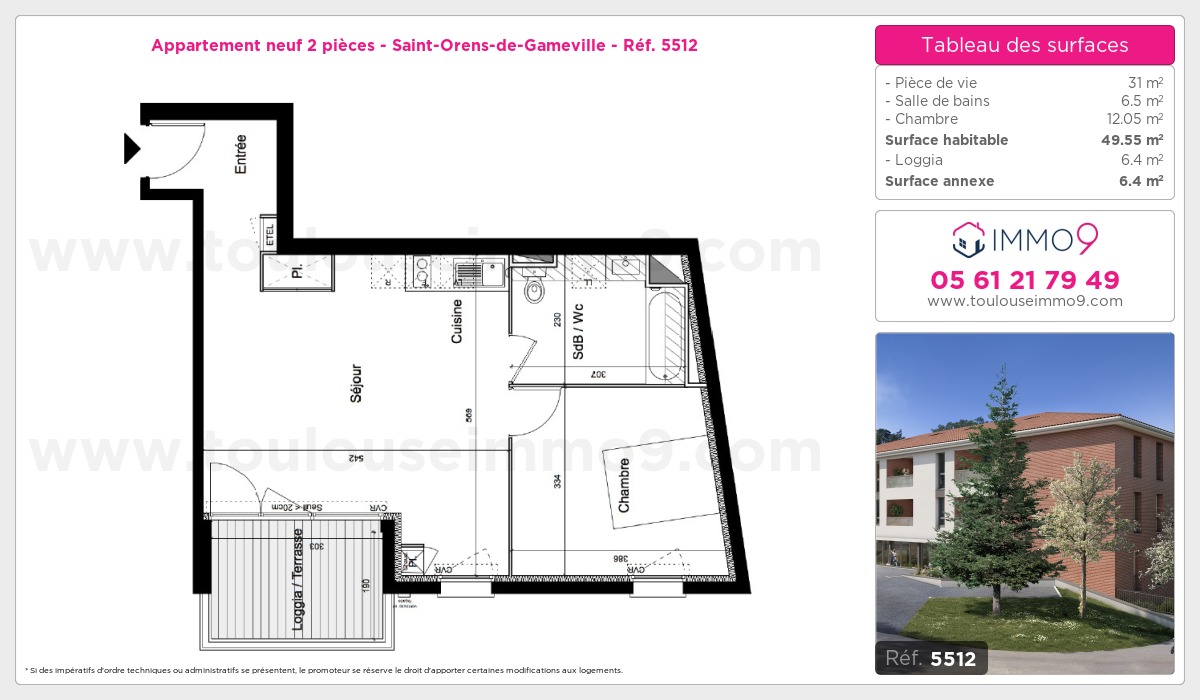 Plan et surfaces, Programme neuf Saint-Orens-de-Gameville Référence n° 5512