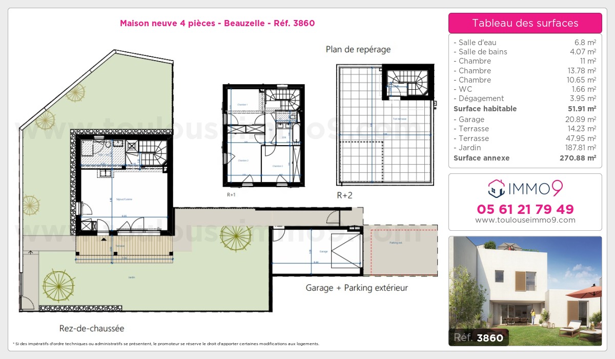 Plan et surfaces, Programme neuf Beauzelle Référence n° 3860