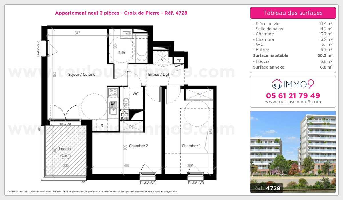 Plan et surfaces, Programme neuf Toulouse : Croix de Pierre Référence n° 4728