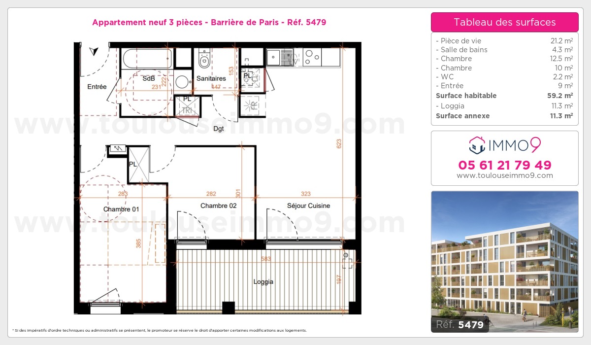 Plan et surfaces, Programme neuf Toulouse : Barrière de Paris Référence n° 5479