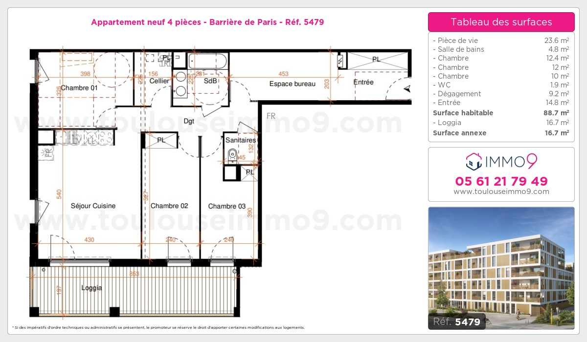 Plan et surfaces, Programme neuf Toulouse : Barrière de Paris Référence n° 5479