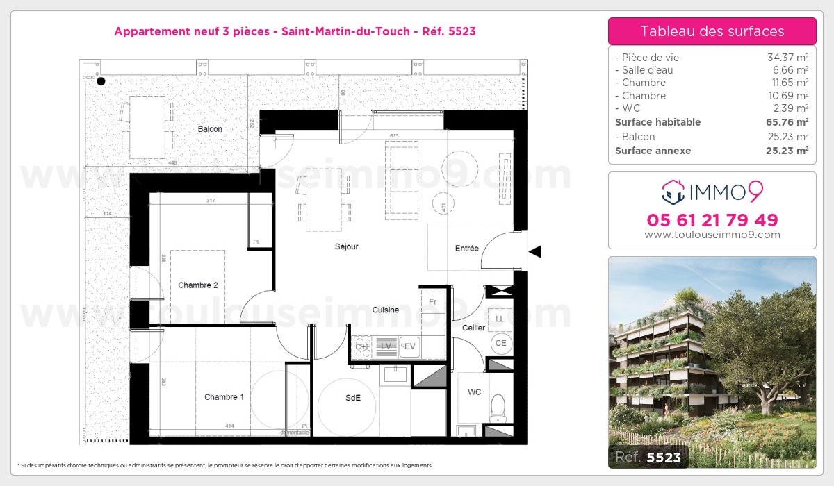 Plan et surfaces, Programme neuf Toulouse : Saint-Martin-du-Touch Référence n° 5523