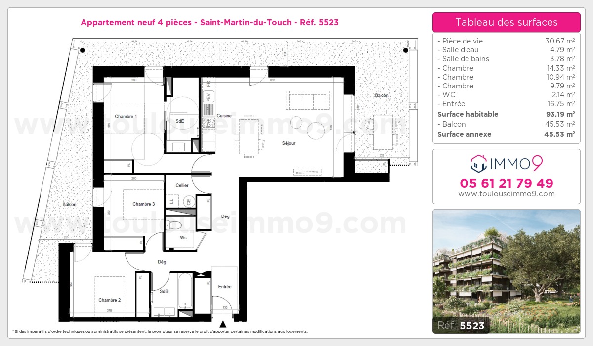 Plan et surfaces, Programme neuf Toulouse : Saint-Martin-du-Touch Référence n° 5523