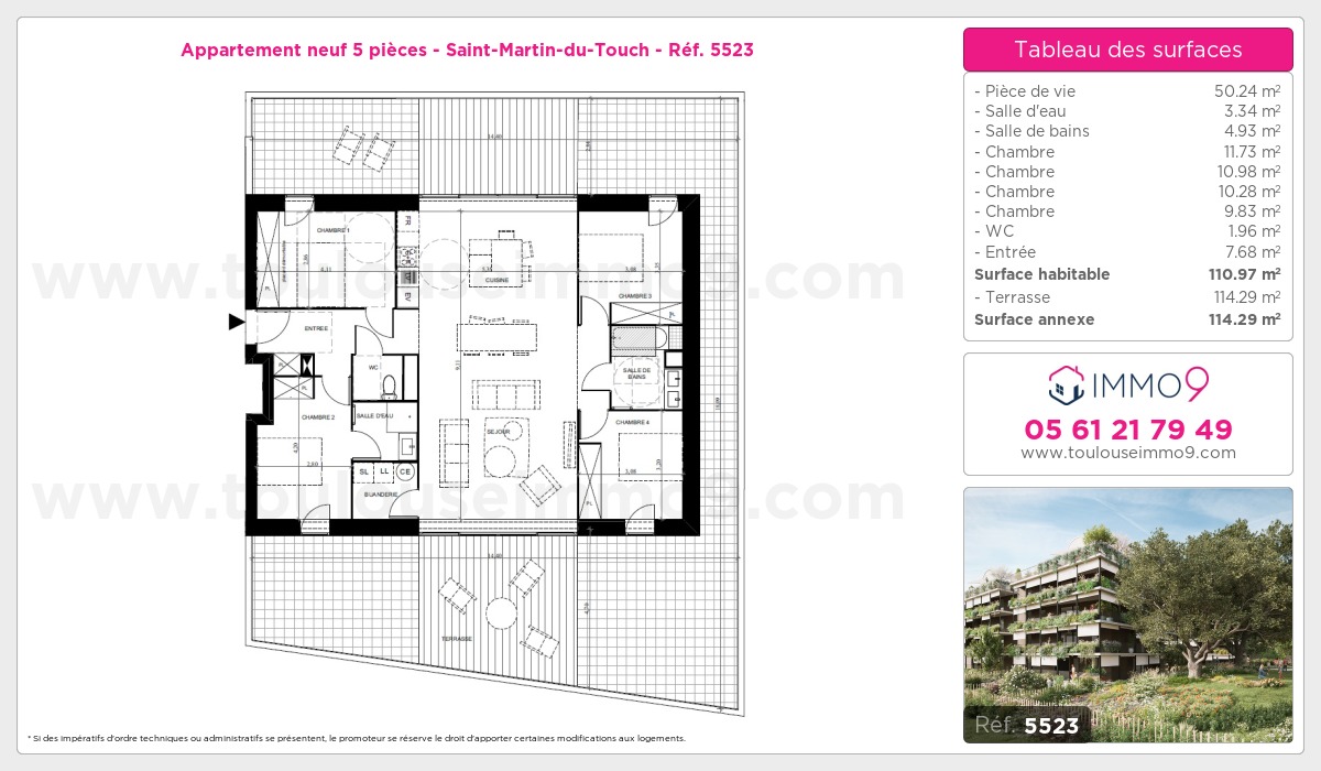 Plan et surfaces, Programme neuf Toulouse : Saint-Martin-du-Touch Référence n° 5523