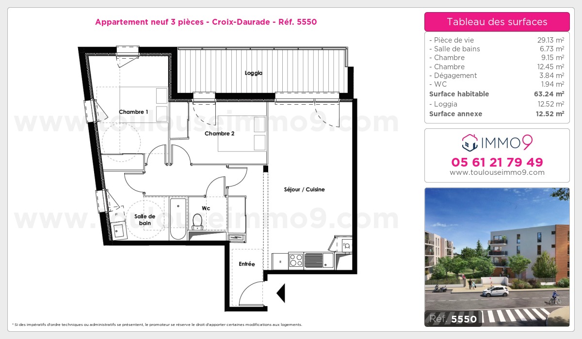 Plan et surfaces, Programme neuf Toulouse : Croix-Daurade Référence n° 5550